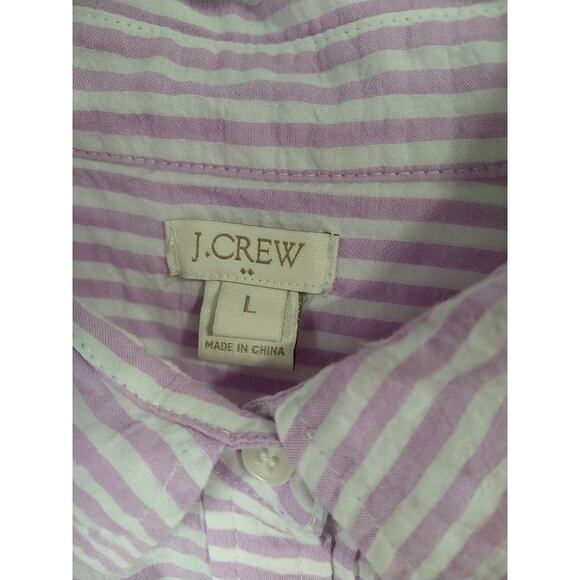 J Crew Woman L Shirt Collared 1/2 Button Long Sleeve Purple White Striped... - Picture 2 of 9